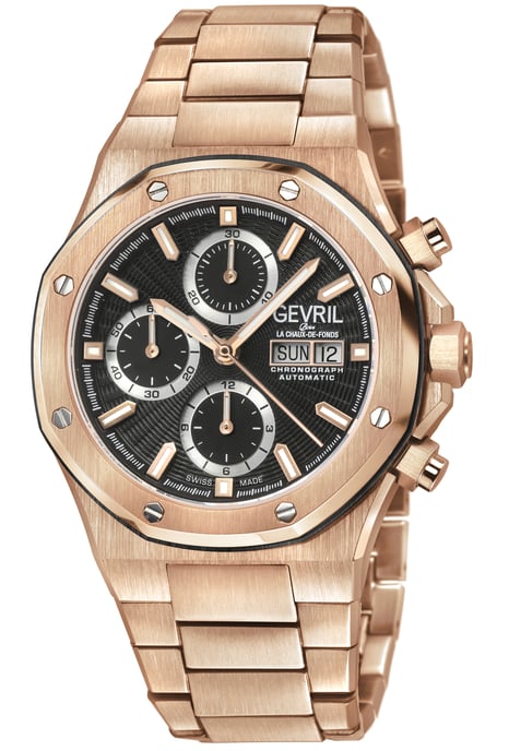 Gevril Men's Kingsgate Swiss Made Automatic Chronograph Movement ETA 7750 Black Dial, Stainless Steel Watch - Image 1
