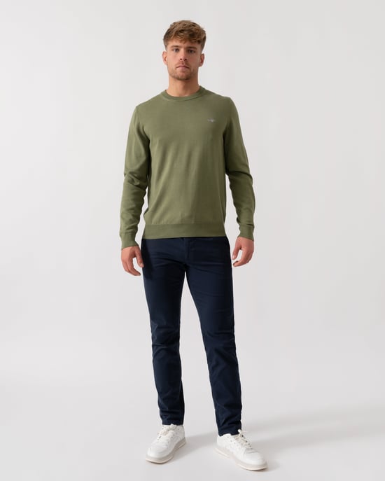 379 Classic Cotton Crew Neck Jumper Jumper in Khaki - Image 1
