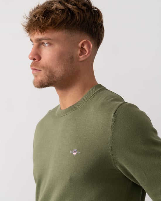379 Classic Cotton Crew Neck Jumper Jumper in Khaki - Image 2