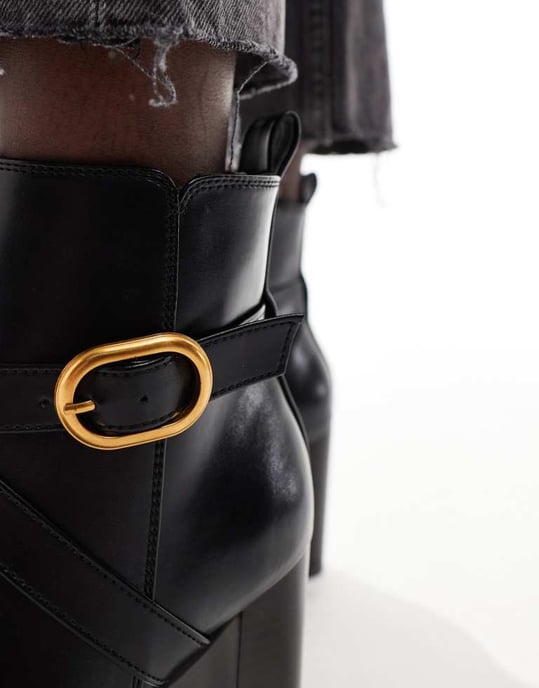 ASOS DESIGN Regan mid-heel spännbucklan stövlar i svart - Image 3