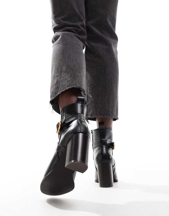 ASOS DESIGN Regan mid-heel spännbucklan stövlar i svart - Image 4