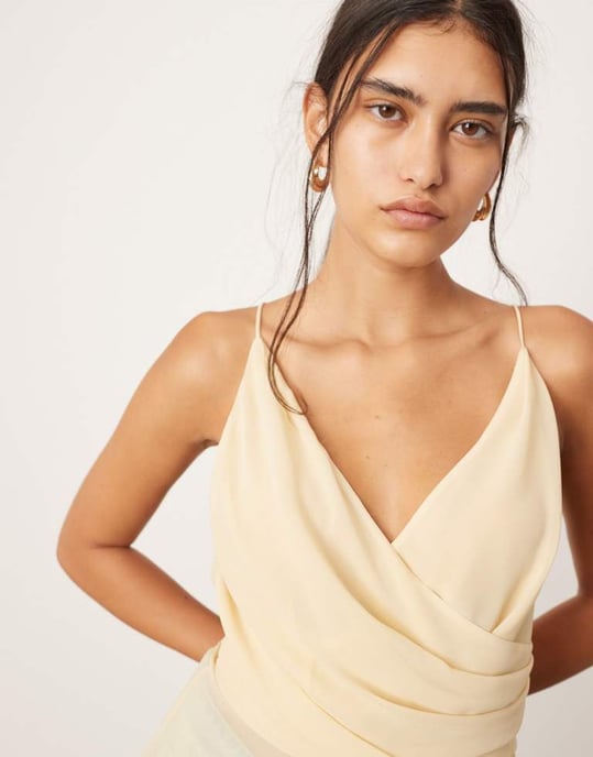 ASOS EDITION wrap front cami top with asymmetric hem in lemon - Image 3