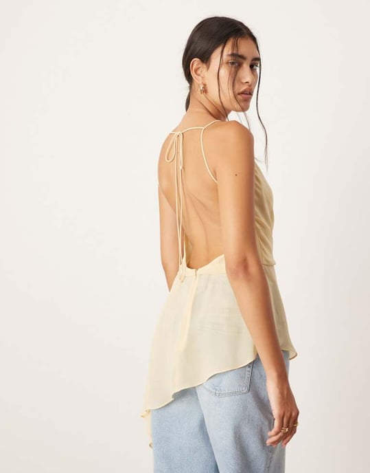 ASOS EDITION wrap front cami top with asymmetric hem in lemon - Image 4