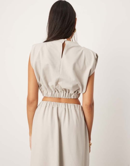 ASOS EDITION jersey twist detail crop top with elastic hem co-ord in pale grey - Image 3