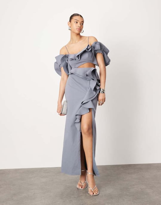ASOS EDITION ultimate raw edge ruffle crop top co-ord in blue - Image 4