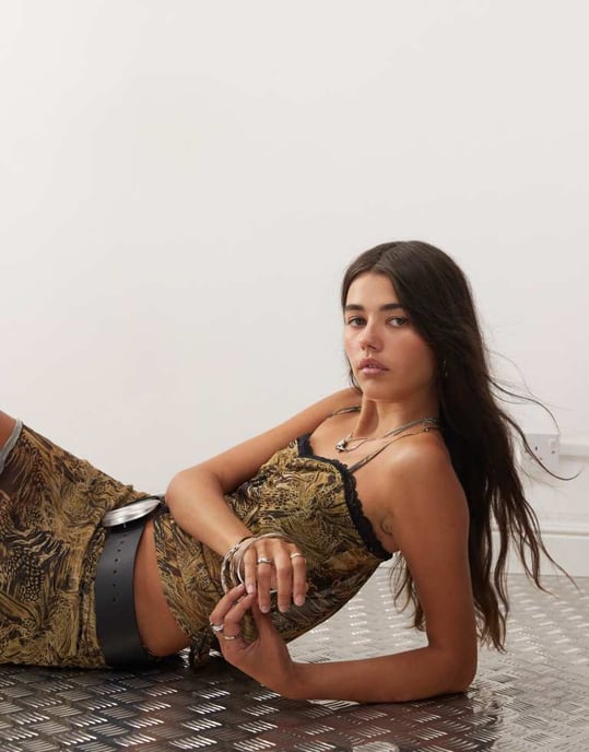 COLLUSION lace trim strappy cami in leopard mesh co-ord - Image 2