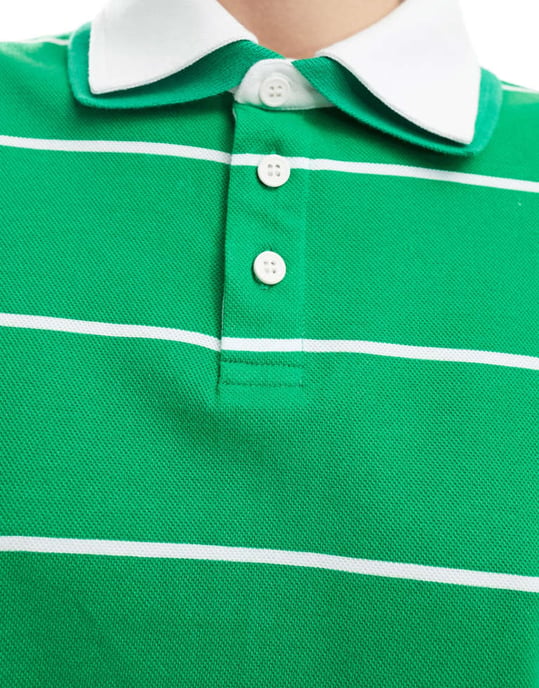 ASOS DESIGN dubbel lager passform randig rugbytröja i grön och vit - Image 2