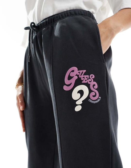 Guess Originals unisex koord vågiga joggers i tvättad svart - Image 3