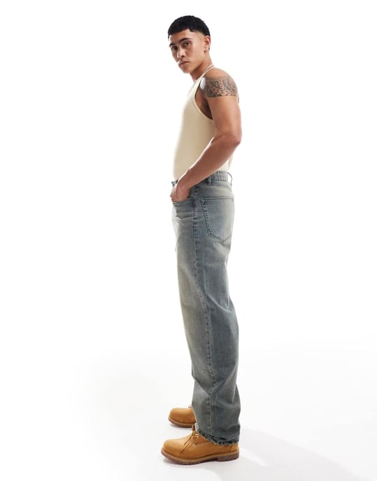 ASOS DESIGN baggyjeans med ton i ljus tvättblå - Image 3
