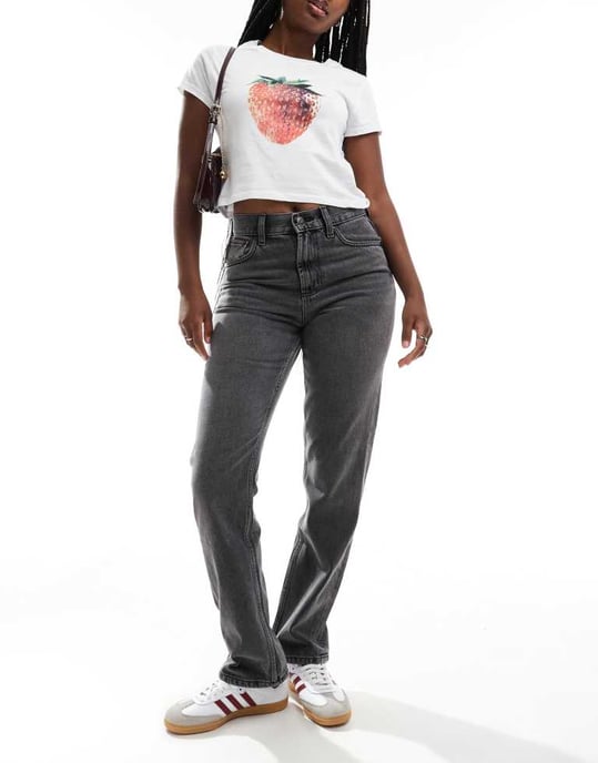 ASOS DESIGN grå jeans med medelhög midja och rak passform - Image 2