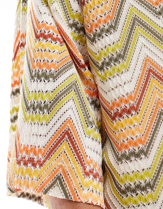ASOS DESIGN kimono i persika och limegrön virkad randig stickning - Image 4