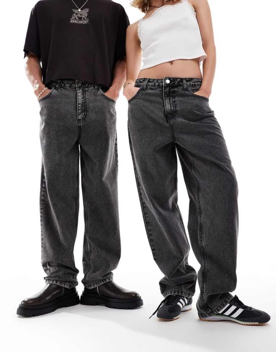 Reclaimed Vintage unisex loose fit jeans i 90-tals kolgrå - Image 3