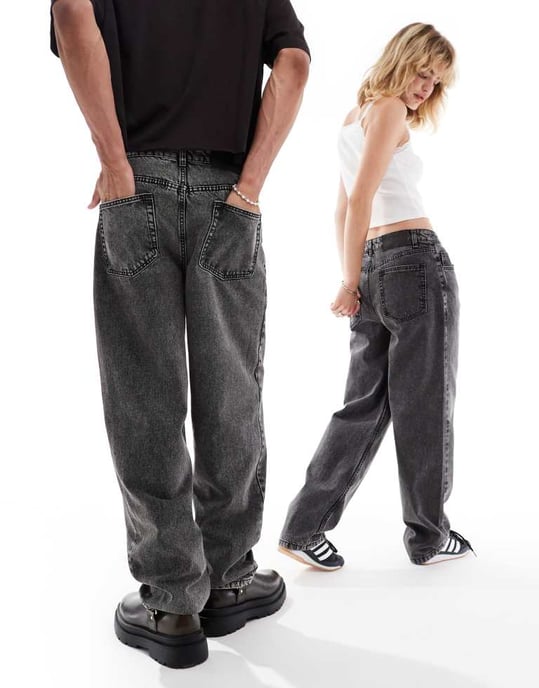 Reclaimed Vintage unisex loose fit jeans i 90-tals kolgrå - Image 4