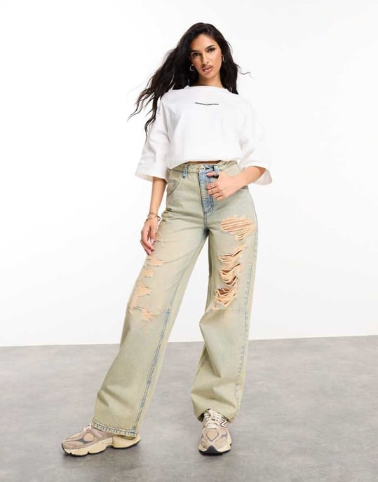 ASOS DESIGN Weekend Collective syra-tvättad extremt trasig baggy-jeans - Image 1
