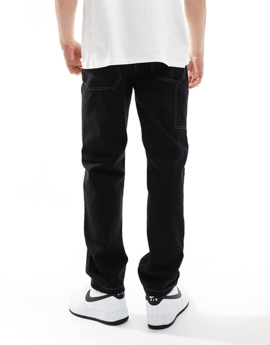 ASOS DESIGN raka snickarbukser med kontrastsöm i svart - Image 3