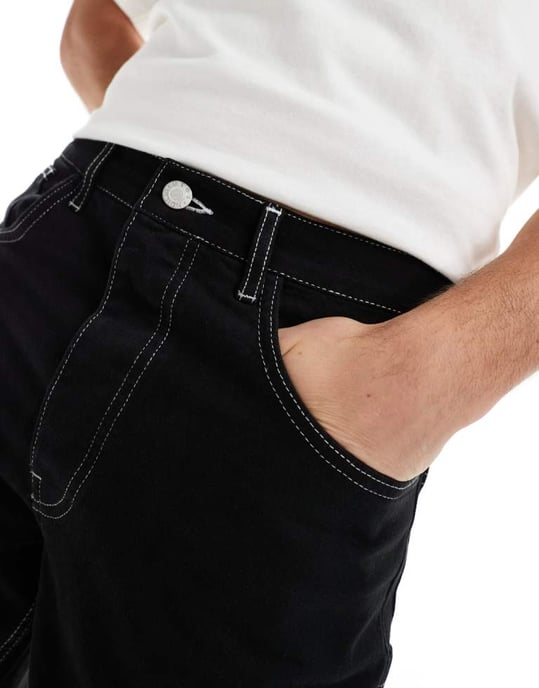 ASOS DESIGN raka snickarbukser med kontrastsöm i svart - Image 4