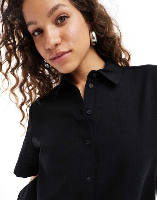 Monki co-ord short sleeve linen shirt in black - Image 2