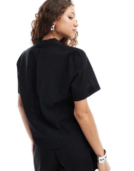 Monki co-ord short sleeve linen shirt in black - Image 3
