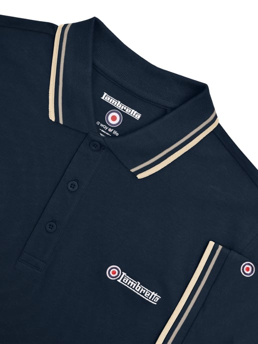 Mens Navy Cinder Cream Twin Tipped Polo Shirt - Image 2
