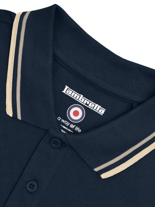 Mens Navy Cinder Cream Twin Tipped Polo Shirt - Image 4