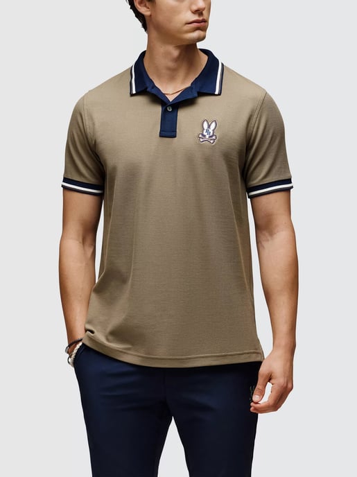 Mens Dusky Green Wade Pique Polo Shirt - Image 1