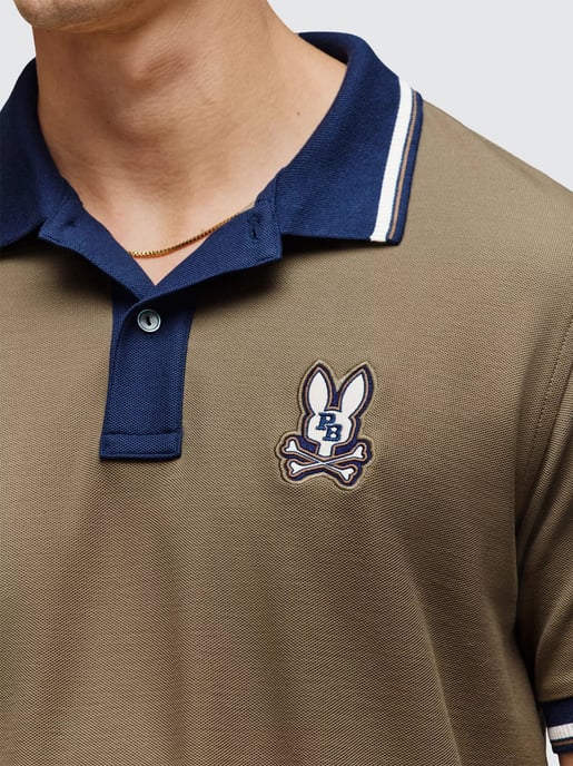 Mens Dusky Green Wade Pique Polo Shirt - Image 2