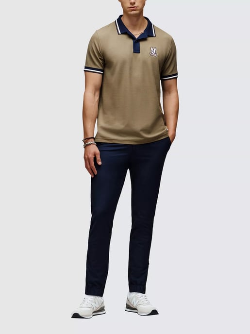 Mens Dusky Green Wade Pique Polo Shirt - Image 3