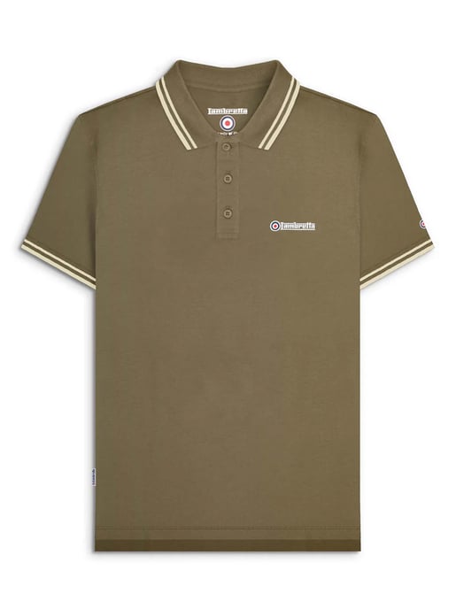 Mens Khaki Oatmeal Twin Tipped Polo Shirt - Image 2