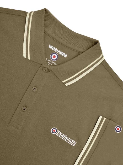 Mens Khaki Oatmeal Twin Tipped Polo Shirt - Image 3