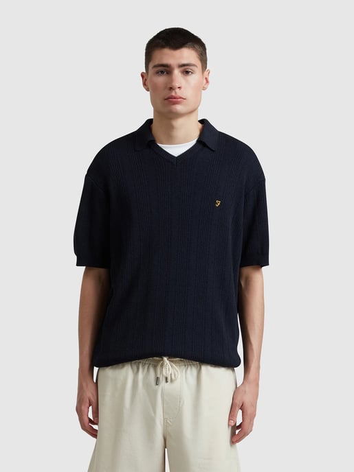 Mens True Navy Woodford Knit Polo Shirt - Image 1