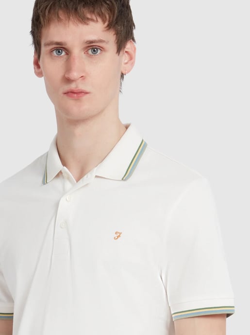 Mens Ecru Alvin Tipped Collar Polo Shirt - Image 2