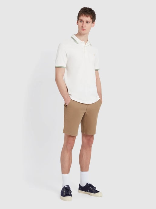 Mens Ecru Alvin Tipped Collar Polo Shirt - Image 3