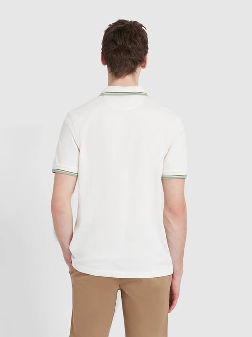 Mens Ecru Alvin Tipped Collar Polo Shirt - Image 4