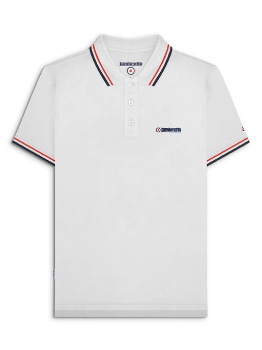 Mens White Red Navy Twin Tipped Polo Shirt - Image 2