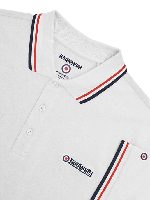 Mens White Red Navy Twin Tipped Polo Shirt - Image 3