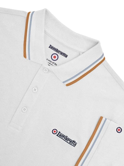 Mens White Sky Tobacco Twin Tipped Polo Shirt - Image 3