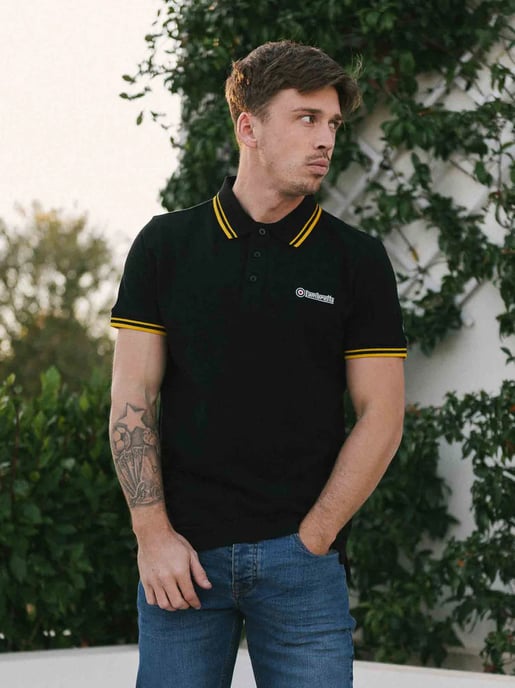 Mens Black Gold Twin Tipped Polo Shirt - Image 1