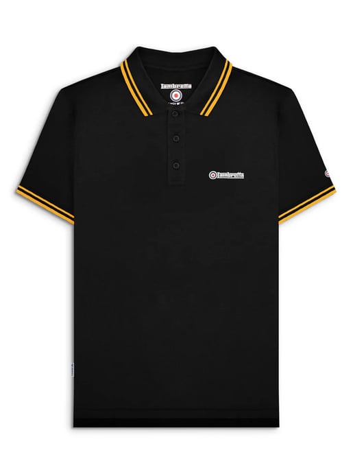 Mens Black Gold Twin Tipped Polo Shirt - Image 2