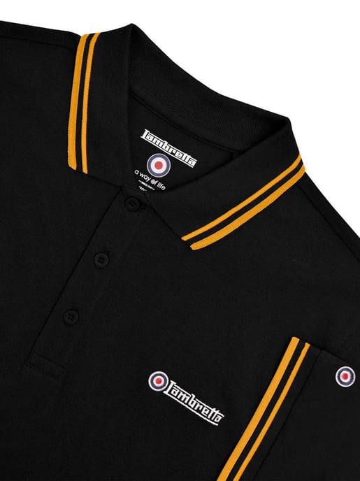 Mens Black Gold Twin Tipped Polo Shirt - Image 3