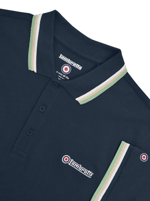 Mens Navy White Stone Basil Triple Tipped Polo Shirt - Image 2