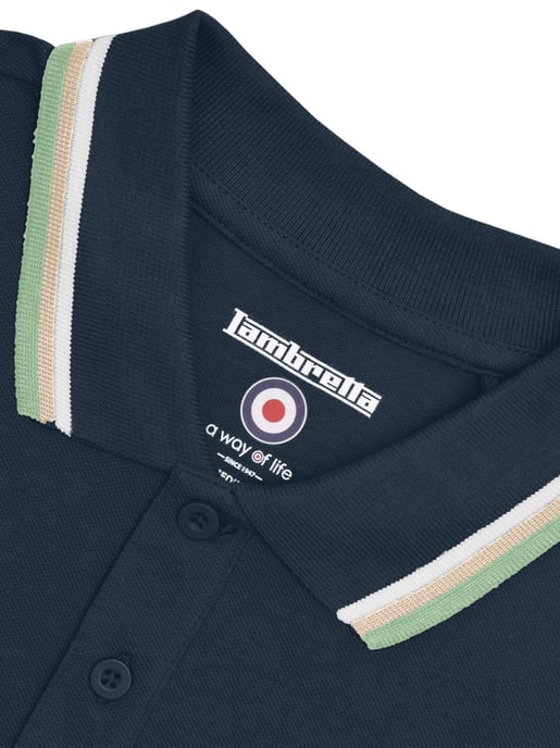 Mens Navy White Stone Basil Triple Tipped Polo Shirt - Image 4