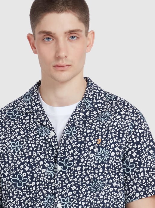 Mens True Navy Landon Print Revere Shirt - Image 2