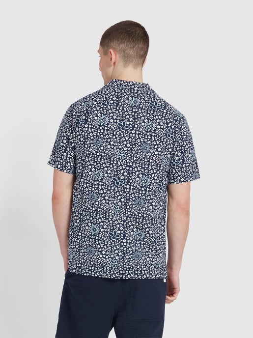 Mens True Navy Landon Print Revere Shirt - Image 4