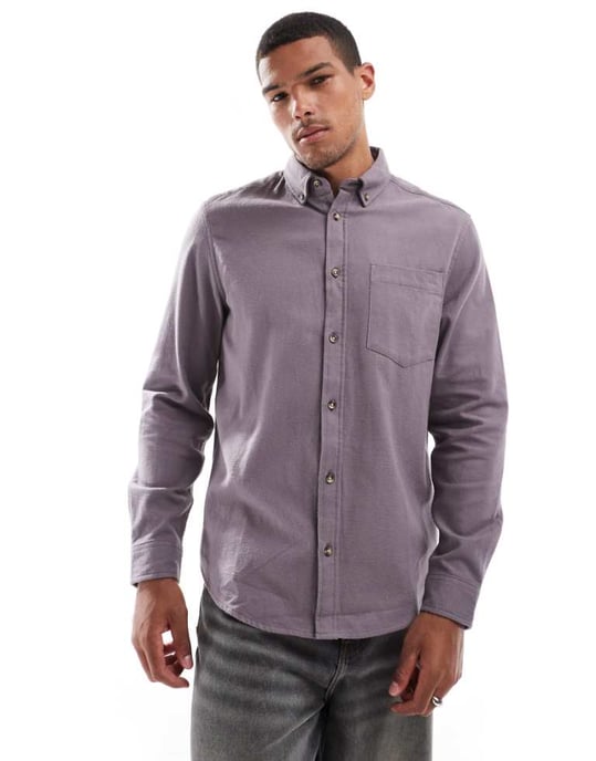 ASOS DESIGN brushed oxford regular shirt in grey - Image 1