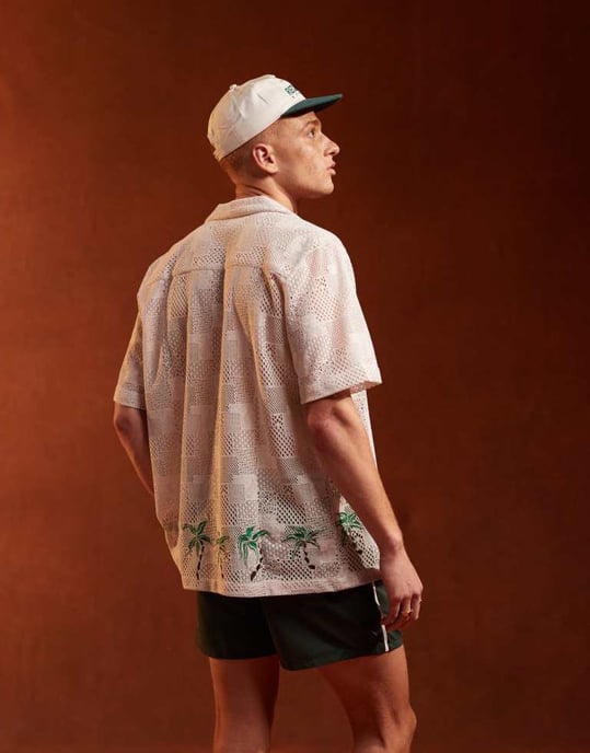 ASOS DESIGN avslappnad krage stickad skjorta med broderad palmboksrand - Image 3
