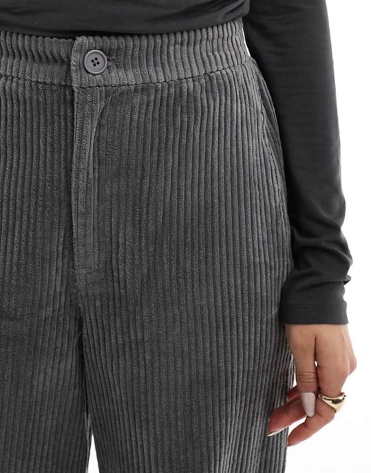 ASOS DESIGN cord barrel trousers in charcoal - Image 2