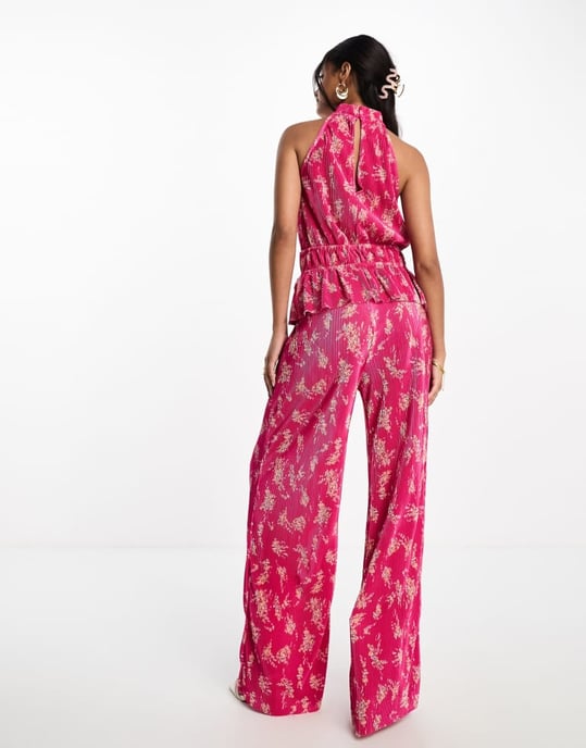 Vero Moda plisserad vid byxa i rosa blommor - Image 3