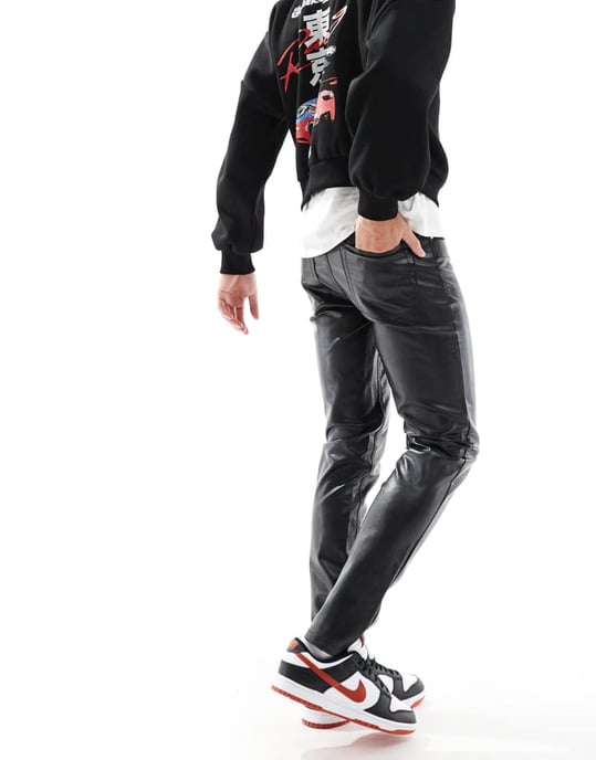 ASOS DESIGN skinny leather look trouser in black - Image 4
