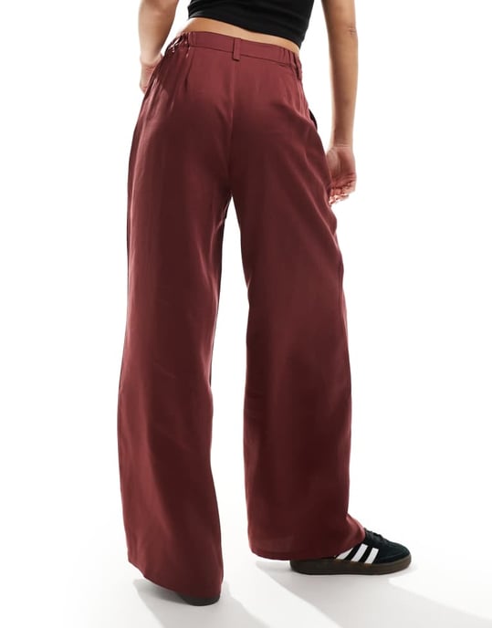 ASOS DESIGN vida ben pappa-byxor i tvättad burgunder - Image 2