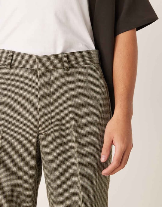 ASOS DESIGN smart raka byxor i ullblandning i mörkgrön hundtandsmönster - Image 4